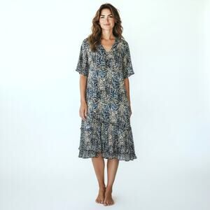 CONNECTED APPAREL NWT Printed Layered Dress 22W   Flattering Coquette Twee